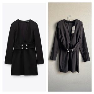 Pearl belted blazer black dress